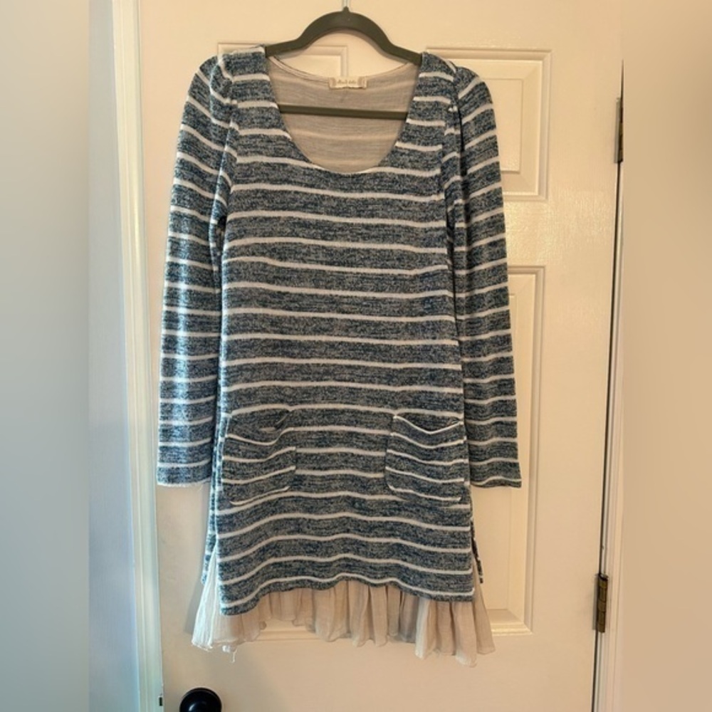 ALTARD STATE BLUE AND KHAKI STRIPED DRESS WITH SLIP - Size Small SKU:215